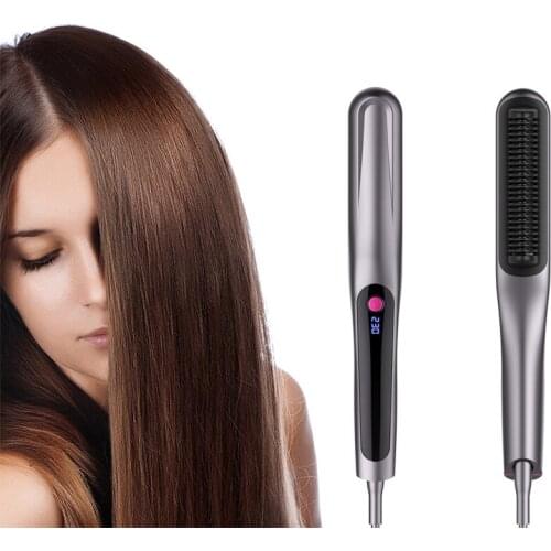 30s Fast Heating Hair Straightener Brush Anti-Scald Ceramic Beard Straightener 3 Temp Heating Dual Voltage Straightening Comb