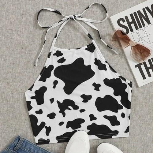 Cow Print Cute Cropped Bustier Clothes Summer Halter Corset Strap Vest Sexy Tank Backless Crop Tops Women Accessories Fashion P5