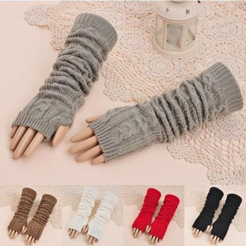 1 Pair Fashion Autumn Winter Spring Warm Women Ladies Girl Solid Gloves Arm Warmer Long Fingerless Knitting Mittens