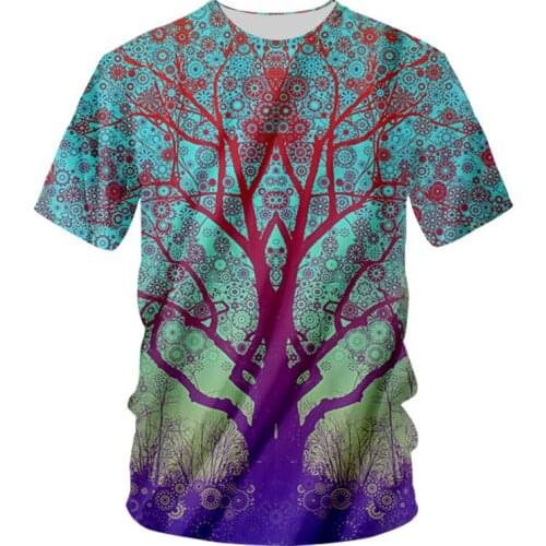 2018 latest Harajuku T-shirt fashion young 3D fantasy tree print T-shirt mens casual summer beach T-shirt unisex T-shirt