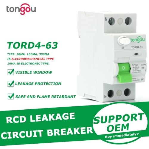 2P 16A 63A 10mA 30mA 100mA 6KA RCCB RCD 230V Electromechanic Residual Current Circuit Breaker Differential Breaker Safety Switch