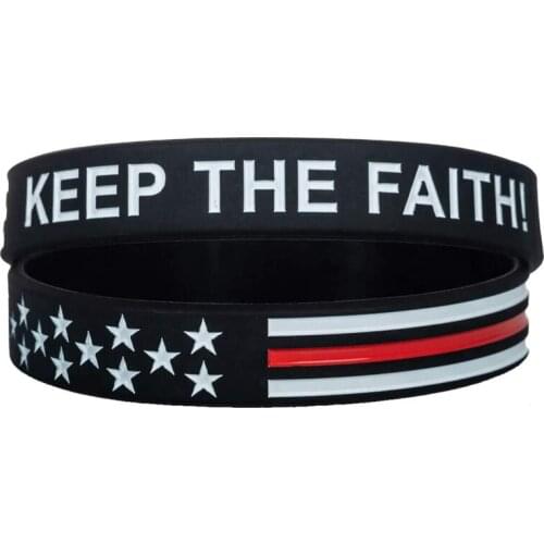 300pcs Faith Keep The Faith Thin Red Line American Flag Silicone Wristbands Bracelets Free Shipping by DHL