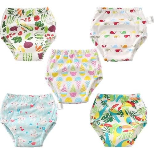 5pcs Cute Baby Diapers Reusable Nappies Cloth Diaper Washable Infants Children Baby Cotton Training Pants Panties Washable