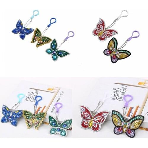 5Pcs DIY Full Drill Double Sided Diamond Special Shaped Butterfly Diamond Painting Girl Bag Key Chain Jewelry Handmake Gifts