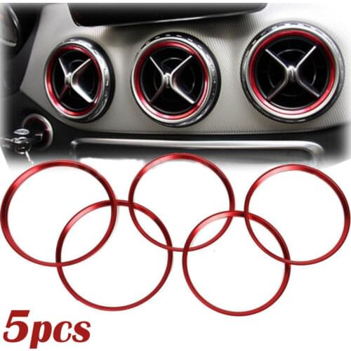 5pcs Red Car Air Vent Outlet Ring Cover Trim For Benz A180 A200 A220 A250 A260 W176 Aluminium Alloy Car Decoration Rings