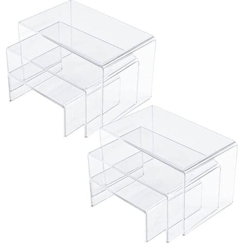 6PCS Clear Acrylic Display Risers, Jewelry Display Riser Shelf Showcase Fixtures for Candy Dessert Collectible Figures