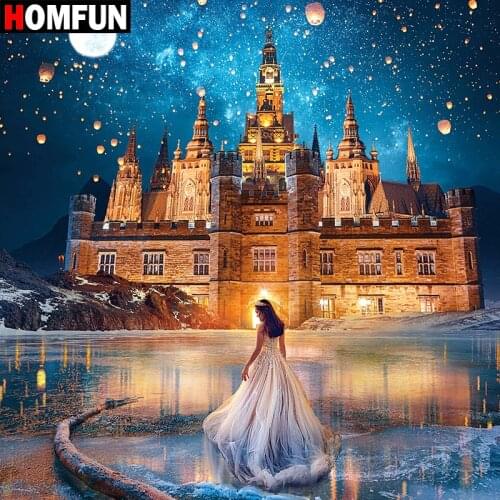 HOMFUN Full Square/Round Drill 5D DIY Diamond Painting "Castle scenery" 3D Diamond Embroidery Cross Stitch Home Decor
