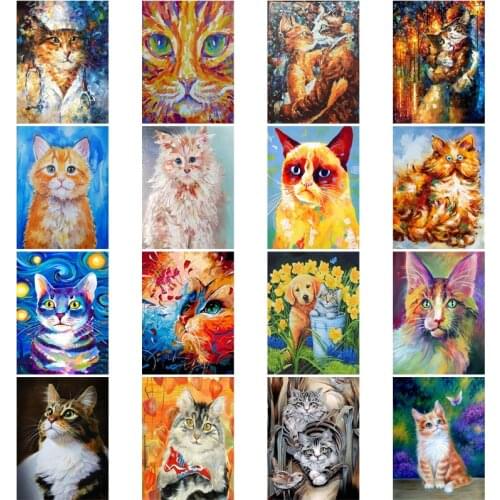 5D Diy Diamond Painting Cross Ctitch Kits Diamond Mosaic Embroidery Animals Cat 16Pcs Home Decoration Painting Round Drill Gift