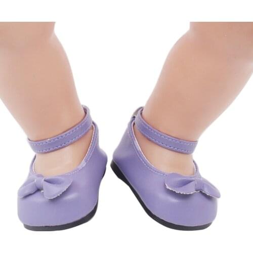 40-43 Cm Boy American Dolls Purple Bow Princess Shoes Newborn PU Dress Shoe Toys Accessories Fit 18 Inch Girls Doll Gift g6