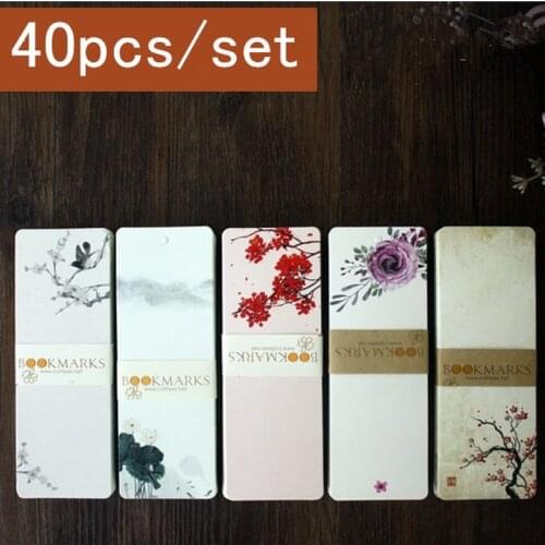 40Pcs Novelty Elegant Flower Birds Landscape Antiquity Patterns Blank Paper DIY Bookmarks Reading Book Mark School Stationery
