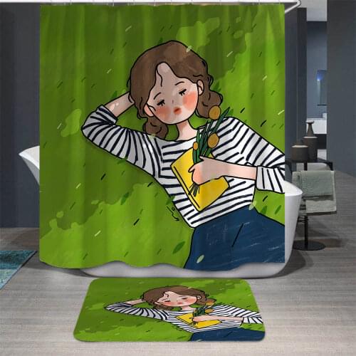 Cartoon Anime Character Urban Girl Shower Curtains Waterproof Polyester Plastic Bath Curtain with Hooks Curtain for Bathroom