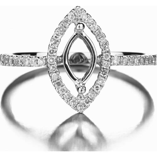 HELON 8x4mm Marquise Cut Solid 14K White Gold Natural Diamond Semi Mount Engagement Wedding Ring Setting Women Fine Jewelry