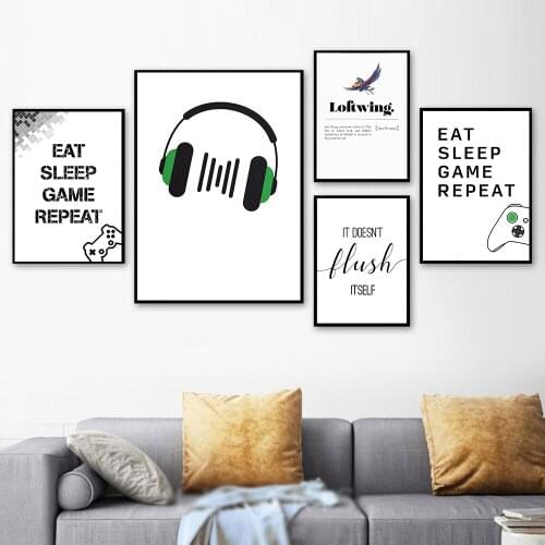 Gaming Player Pop Art Prints Modern Video Game Earphone Canvas Painting Flush Loftwing Quote Posters Game Boy Room Wall Decor