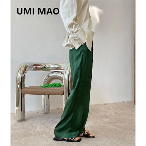 UMI MAO Summer New Style Korean Fashion Glossy Satin Lazy Pants Straight Loose Thin Air-Feeling Casual Women Y2k