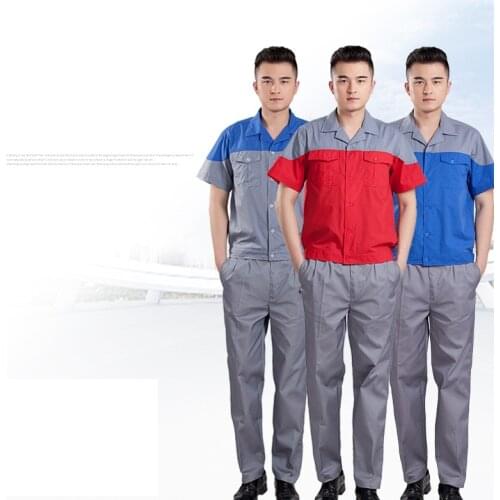 Summer Work Clothes Men Women Food Process Workwear Durable Auto Repair Workshop Uniform Mechanical Electric Contrast Color Suit