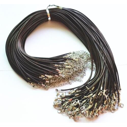 Hot! Wholesale 2mm Brown Wax Leather Cord Necklace Rope 45+5cm Chain Lobster Clasp DIY Jewelry Accessories 100pcs Fast Shipping