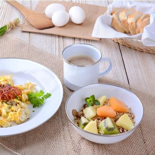 Three-piece Enamel Tableware Coffee Mug Tea Cup Bowl Dish And Plate Anti-Broken Outdoor Camping Hiking Traveling Portable Set