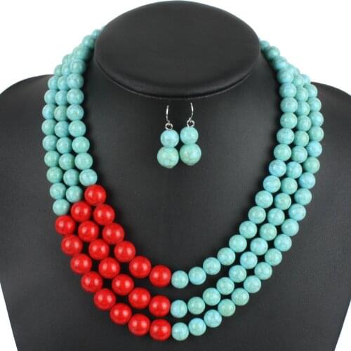 New Retro Hyperbole Multilayer Beads Bohemian Ethnic Jewelry Set for Women Boho Ancient Geometric Vintage Necklace and Earrings