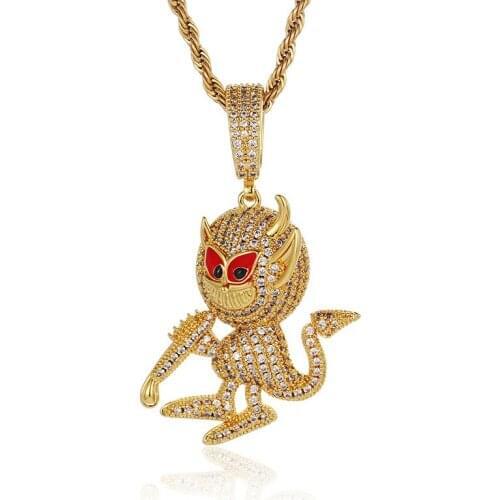 New Full Cubic Zircon Cartoon Demon Pendant Hip Hop OS Devil Necklace For Men Women Party Jewelry 3 Color Dropshipping