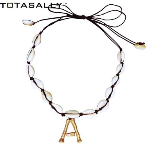 TOTASALLY Women Letter Necklace Alloy A-Z 26 Initial alphabet Pendant Lady Seashell Choker Necklaces collar inicial letra