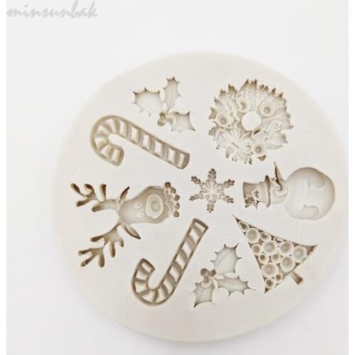 Minsunbak Elk Christmas Tree Silicone Mold Fondant Mold Snowflake Christmas Cake Decoration Baking Tools