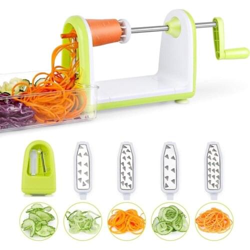 LMETJMA Spiralizer Vegetables Slicer Stainless Steel Vegetable Slicer Shredder Zucchini Noodle Maker Spaghetti Spiralizer KC0089