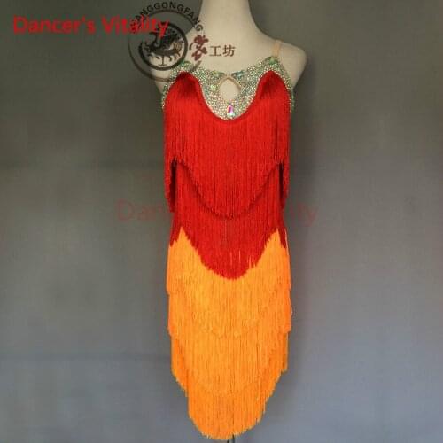 Dancers Vitality 2017 New Brand Tassel Harness Style Latin Dance Dress Women Salsa Samba Tango Cha-Cha Dancing Dresses For Kids
