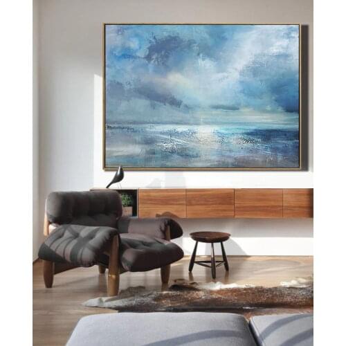 Textured Blue painting Hand painted Modern Oil Paintings on Canvas for Living Room aritist artwork Home Decoration Wall Art Gift