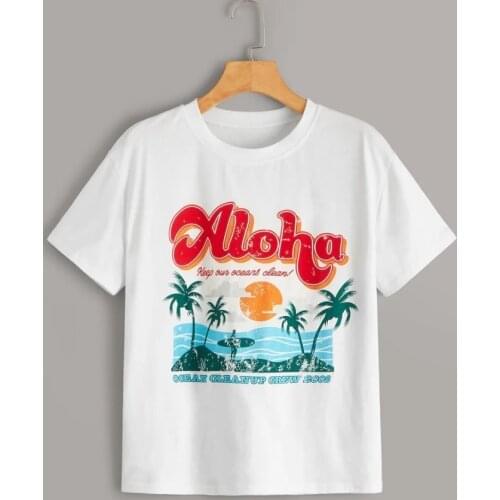 1pcs Beach on Vacation T Shirt Women Aloha Keep Our Oceans Clean T-Shirt Vintage Fashion Aesthetic Graphic Tee