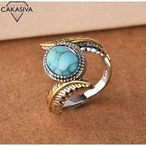 Womens Vintage S925 Silver Turquoise Feather Ring Gift Jewelry Ring Wholesale Size 6-10