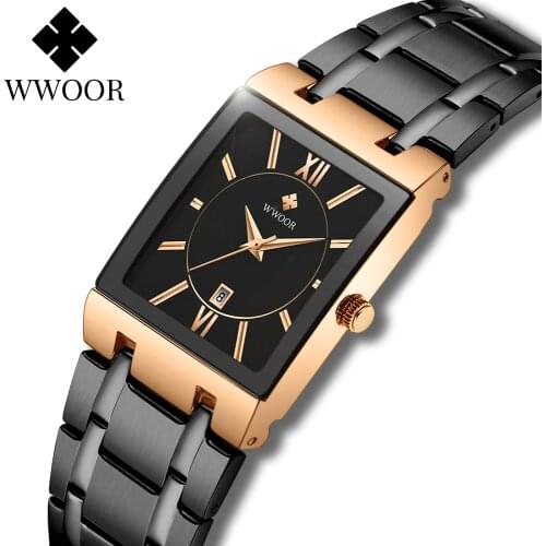 Ladies Watches 2021 WWOOR Fashion Women Square Quartz Watch Top Brand Luxury Rose Black Waterproof Date Clock Women Montre Femme