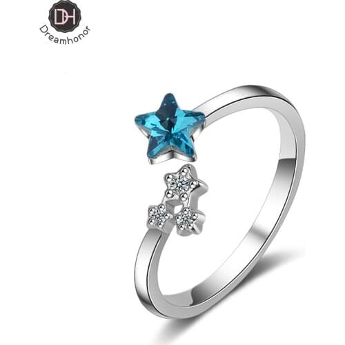 Dreamhonor Sterling Silver 925 Women Rings Simple Star Zircon Ring For Women Fine Silver Jewelry Engagement Wedding Girl Gifts