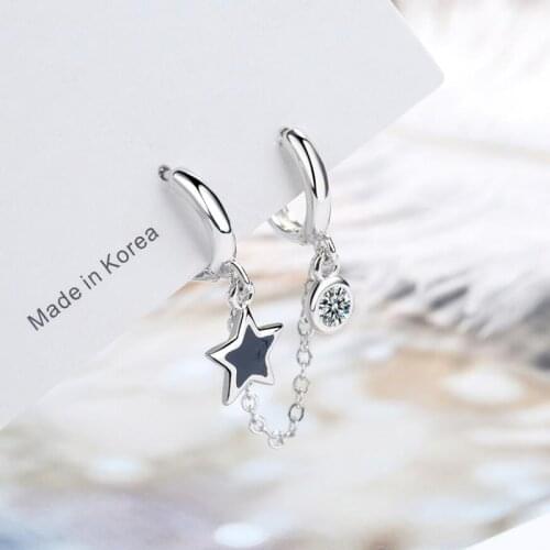 925 Sterling Silver Two Ear Hole Earrings For Women Fashion Jewelry Chic Black Star Zircon Earring Lady Party Accessories KOFSAC