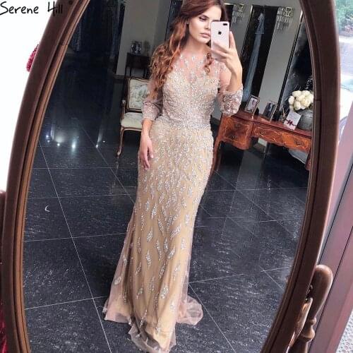 Serene Hill Dubai Luxury Mermaid Sparkly Formal Evening Dress 2020 Beading Sequins Long Sleeves Formal Party Gown CLA60892