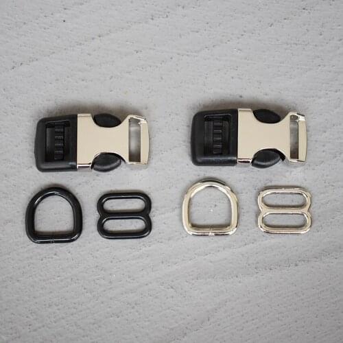 100 Sets 15mm Metal D Ring Adjuster B Ring Belt Straps Piastic Side Release Buckle Curved Bracelet Dog Collar Accessories 15-3s8