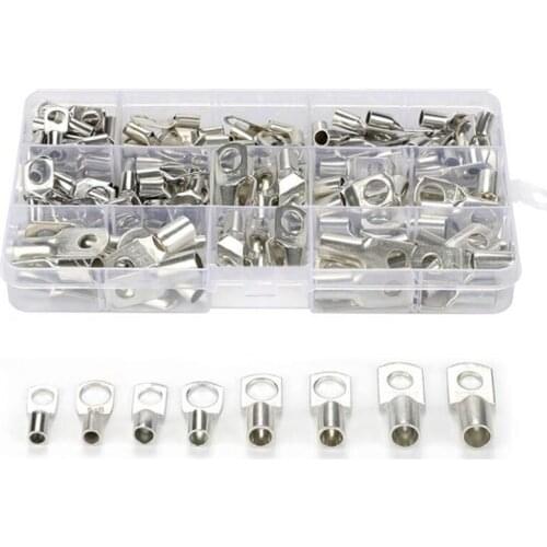 100PCS SCTinned Copper Ring Lug Connectors for Battery Bare Cable Electric Wire Crimp Terminal With Box