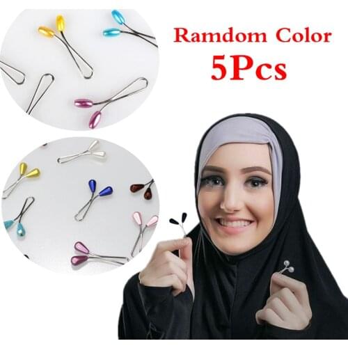 5 Pcs Random Brooch Clip For Veil Headscarf Dress Trendy Steel Wire Pearl Ball Clip Ladies Fashion Colorful Muslim Scarf Buckles