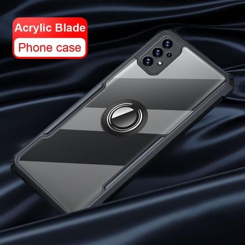 Acrylic Back Clear Case For Samsung Galaxy A52 A72 A32 A42 A62 M51 A31 A51 A71 Camera Shockproof Stand Ring Phone Cover Fundas
