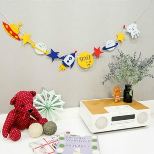 UFO Galaxy Outer Space Bunting String Flags Space Robot banner for Kids Birthday Baby Shower Party Supplies Home Decoration