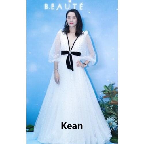 White and Black Evening Dress Contrast Color Vestidos De Festa Deep-v Prom Dresses Party Evening Dress