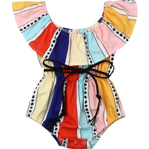 Baby Girls Bodysuit Newborn Summer Infant Clothes Off Shoulder Striped Jumpsuit Baby Bodysuit Toddler Clothing Kid Outfit 3M-24M