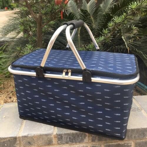 Large Capacity Folding Collapsible Picnic Basket Insulated Cooler Bag Tote Bag Durable Food Wine Beer Storage Bag with Handle