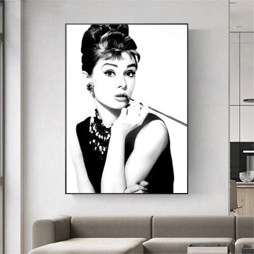 Black And White Fashion Woman Wall Art Poster Audrey Hepburn Canvas Painting Modern Print Wall Pictures Living Room Home Decor
