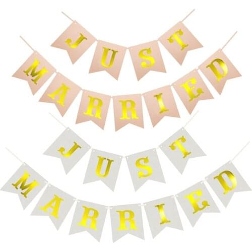 Chicinlife 1Set Just Married Banner Wedding Party Decoration Garland Bunting Bridal Shower Engagement Photo Booth Props Supplies