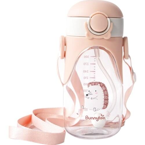 330ML Childrens Strap Cup with Straw Kindergarten Students Water Cup Kettle Portable Summer Shoulder Strap Water Bottle