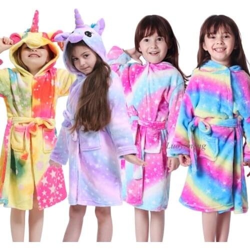Kids Unicorn Bathrobes Kigurumi Hooded Animal Robes For Girls Pajamas Boys Sleepwear Children Dressing Gown Baby Bath Towel Robe