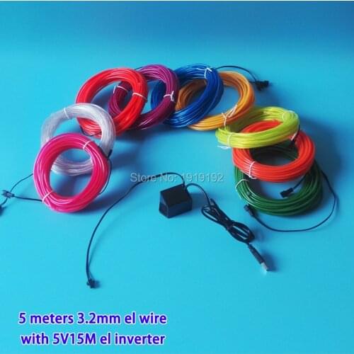 10 colors 3.2mm 5Meters EL wire Electroluminescent NEON flexible light glow rope for FLash Sexy Underwear Toys Party Decoration