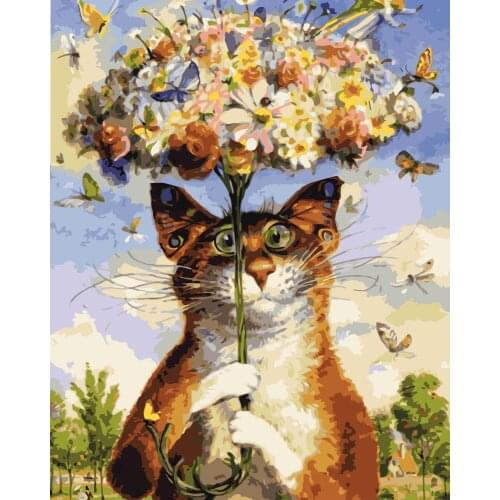 Canvas Home Decor Wall Poster Painting Digital Oil Painting Nice Umbrella Cat Free canvas and brush