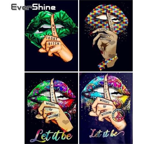 EverShine Full Square Diamond Painting Cartoon Diamond Embroidery Lips Mosaic Cross Stitch Finger Picture Rhinestones Wall Art
