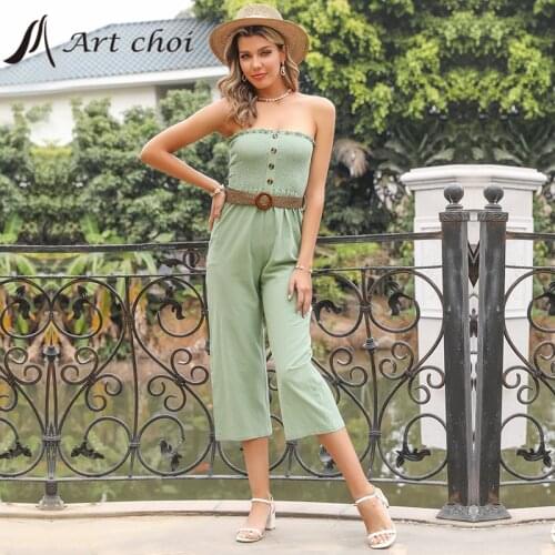 Women Rompers Jumpsuits Sexy One-piece Sets Summer Ladies Off Shoulder Sleeveless Strapless Belt Long Wide Leg Pants Work Office